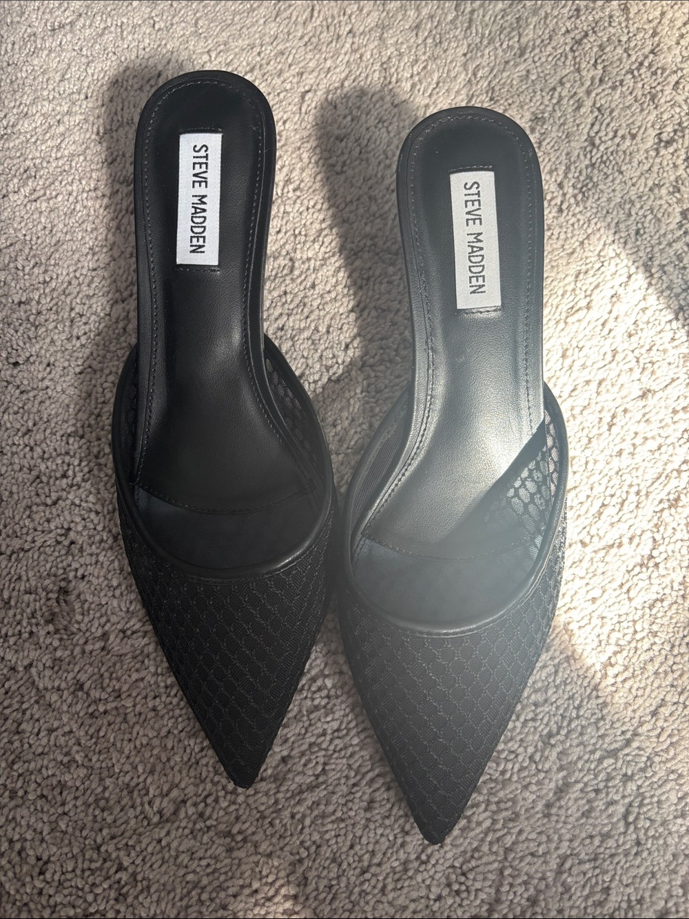 Steve Madden Black Pointed Mesh Mules